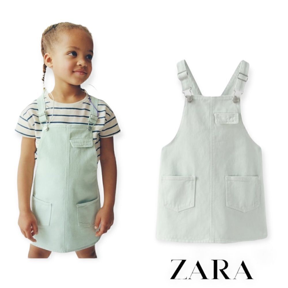 ZARAย Kids | Sea Green | SOLID COLOR TWILL OVERALLโDRESS